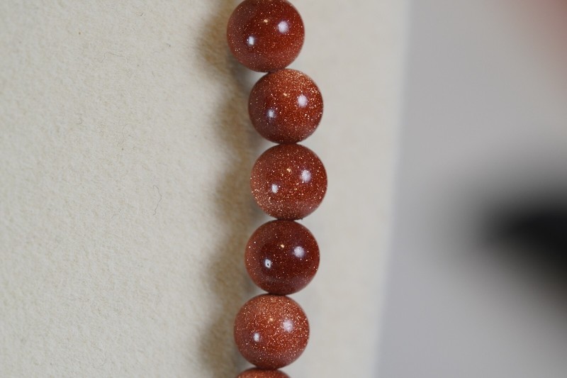 Gold Stone Round Beaded Necklace Gold Tone 21" Unbranded 8mm & 6mm Vintage gallery