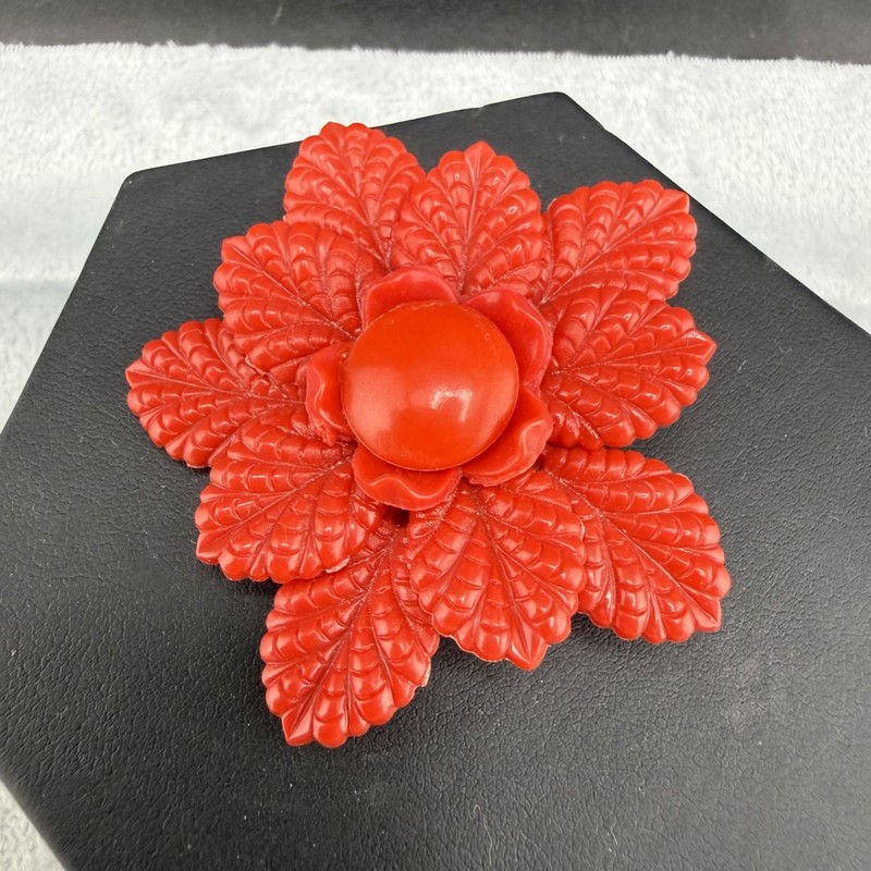 Vintage Celluloid Brooch Red Flower
