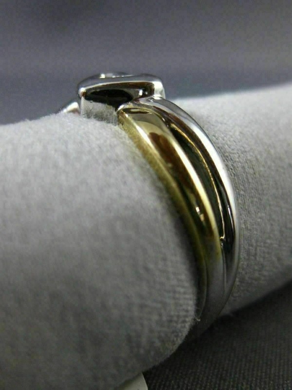 ESTATE .06CT DIAMOND 14KT WHITE & YELLOW GOLD 3D SOLITAIRE HEART FUN RING #15388 gallery