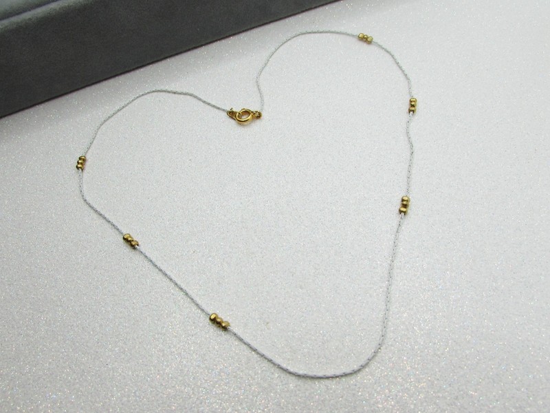 Vintage White Enamel Chain Necklace- Boston Link- Tiny Gold Beads- Minimalist gallery