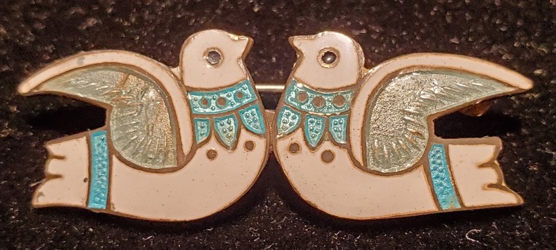 Vintage Margot De Taxco Sterling Silver Twin Dove Enamel Pin Brooch gallery