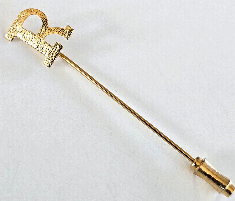 Vintage Letter R Textured Gold Tone Stick Pin 2-1/2″