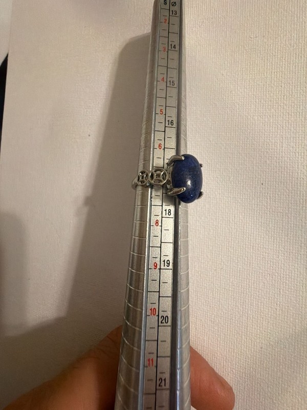 Vintage Sterling Silver Lapis Lazuli Chinese Coin Motif Ring Size 7.5