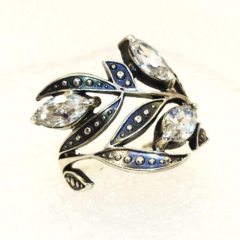 Vintage Luxury RING Silver 925 with Bright Stones -size: 8.25US (18.5mm) | #59 gallery