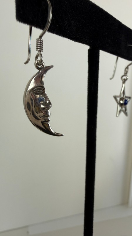 Vintage Sterling Silver SOMA Moon & Star Mismatch Earrings Lapis Celestial 925 gallery