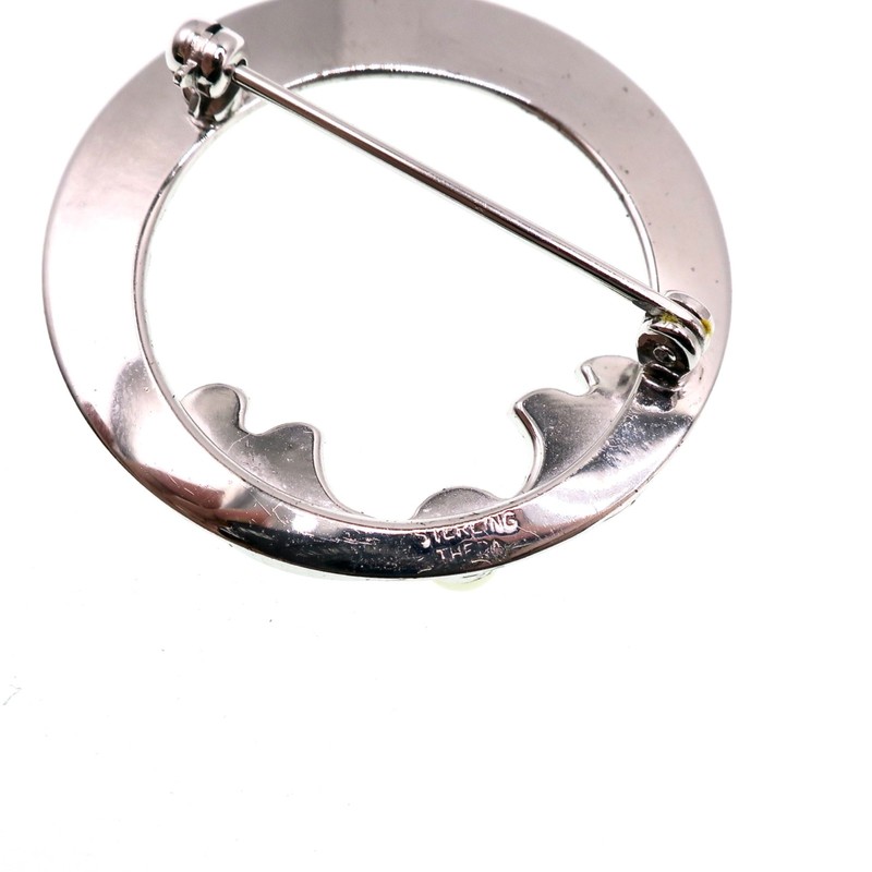 Vintage Sterling Silver Brooch with Pearl & Rhinestones Brushed Satin Finish gallery