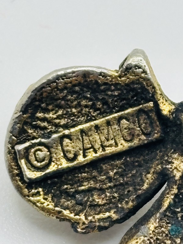 Vintage BIKER Camco Gold Motorcycle Helmeted Guardian Angel Lapel Brooch Pin gallery