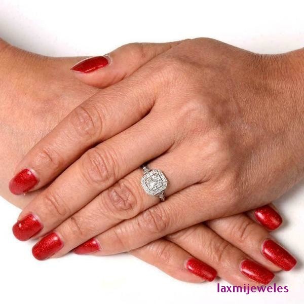 14K Gold Over 1.75Ct Emerald Cut Lab Created Diamond Vintage Ring Halo Art Deco gallery