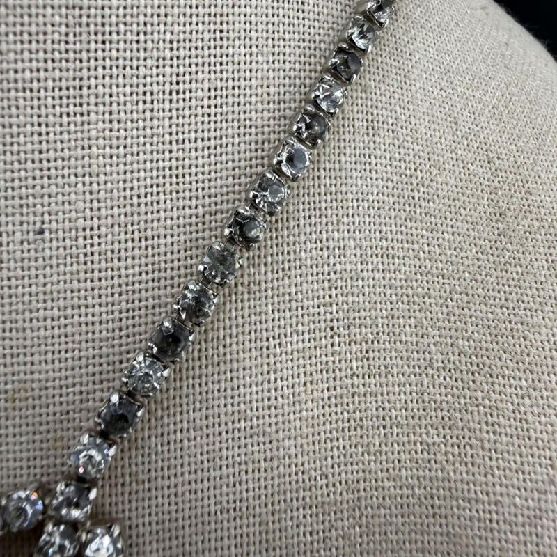 Vintage Signed Rhinestone Necklace Silver Tone Unique Movement 15” gallery