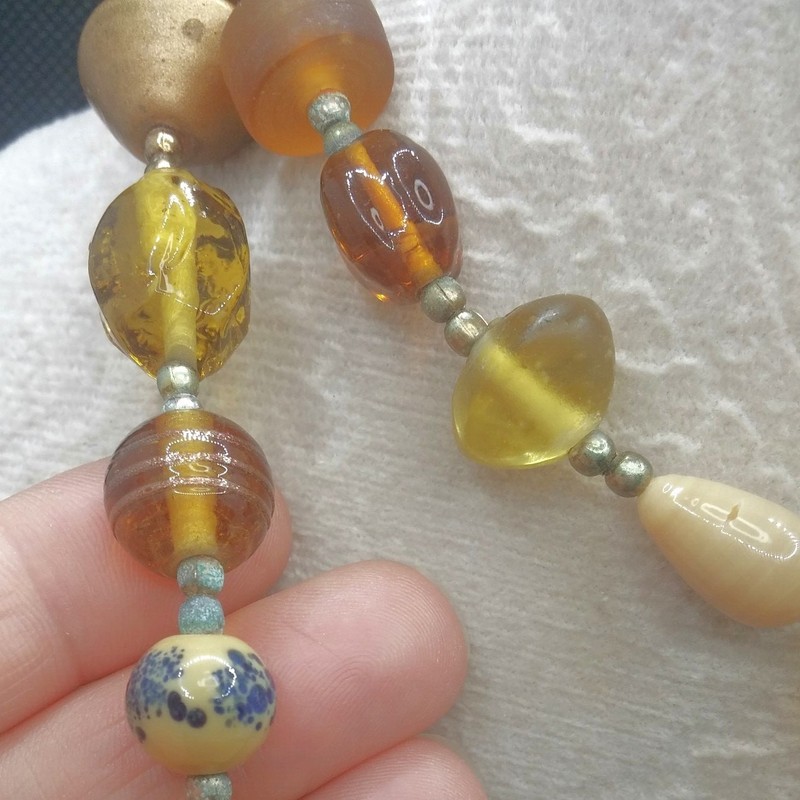 Vintage Long Beaded Glass Necklace Honey Tones Czech Frosted Satin 32 In Length gallery