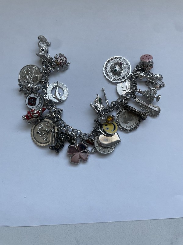 Unique Vintage Silver Charm Bracelet With 27 Charms From 1960s/1970s