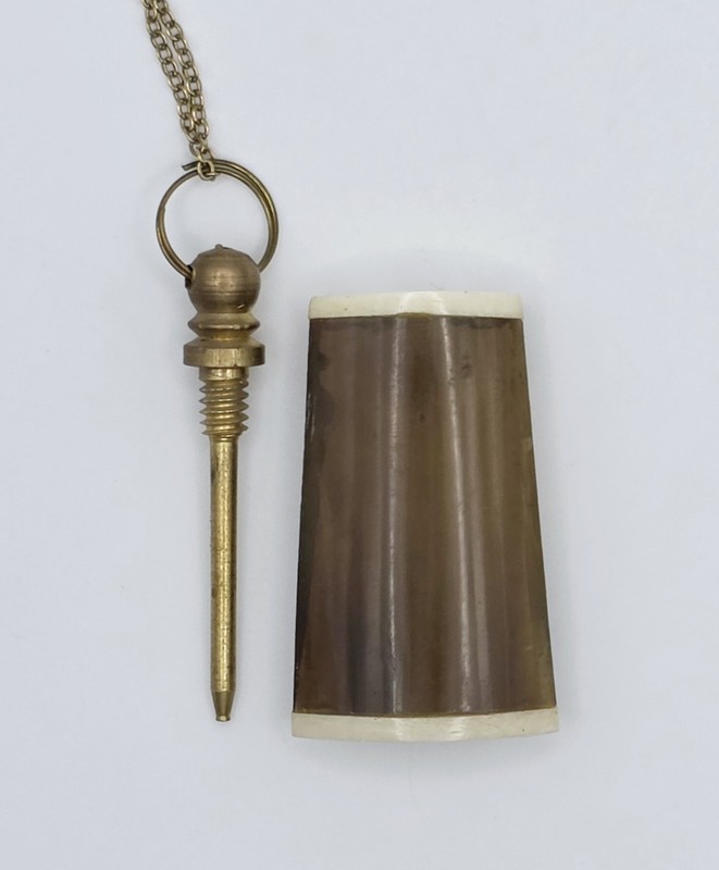 Antique Horn Snuff Bottle Pendant Necklace Brass Perfume Vial Dauber Wand 18″