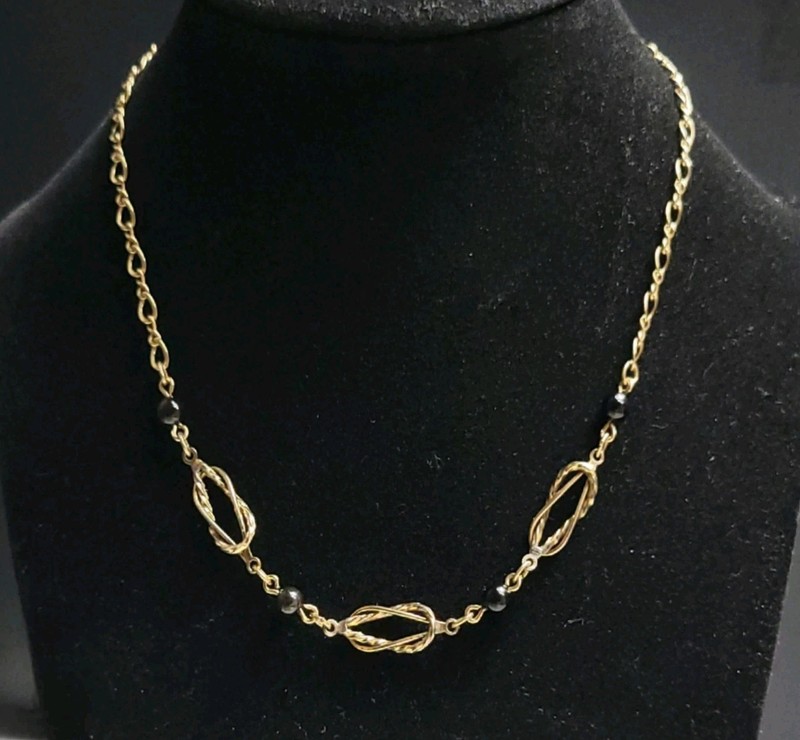 Wells Four Bead Gold Necklace 15″ 14K GF Mid Century Choker or Childs Adj J Hook