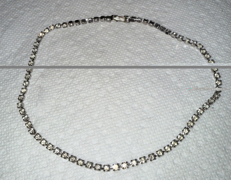 Vintage Wedding Bridal Formal White Rhinestone Silver tone Choker Necklace 15″