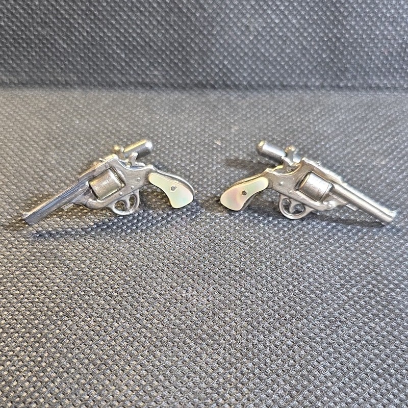 Sterling Silver Gun Shaped Bullet Back Cufflinks Western Theme Vintage