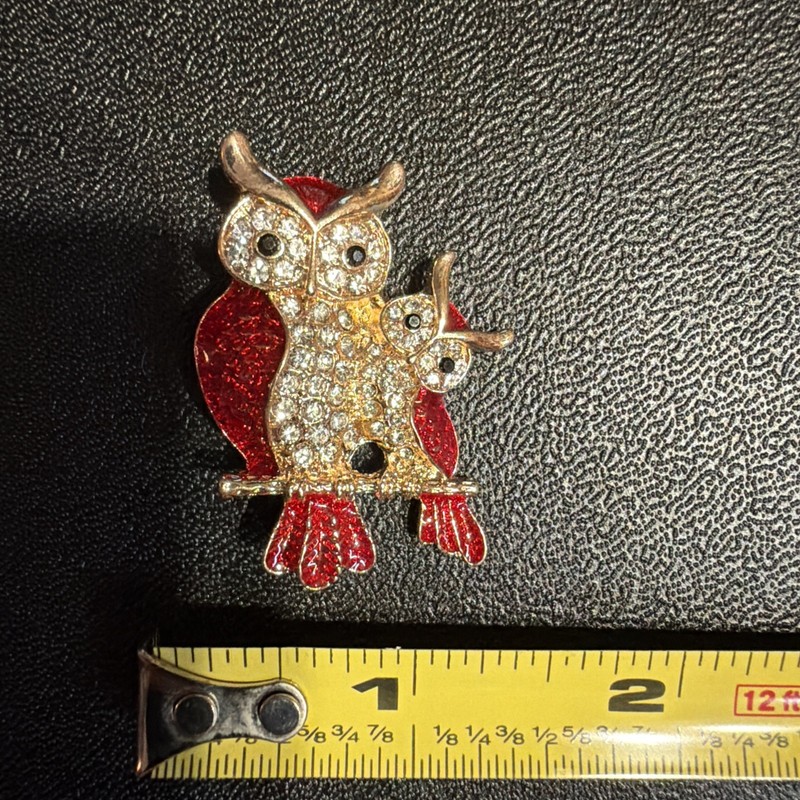 Owl Pair Rhinestone Brooch Pin Gold Tone Costume Jewelry gallery