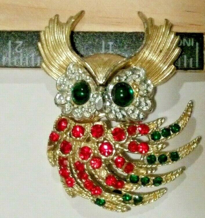 Vintage Great Horned Owl Brooch Pin Rhinestone Adorned Costume Estate Jewelry gallery