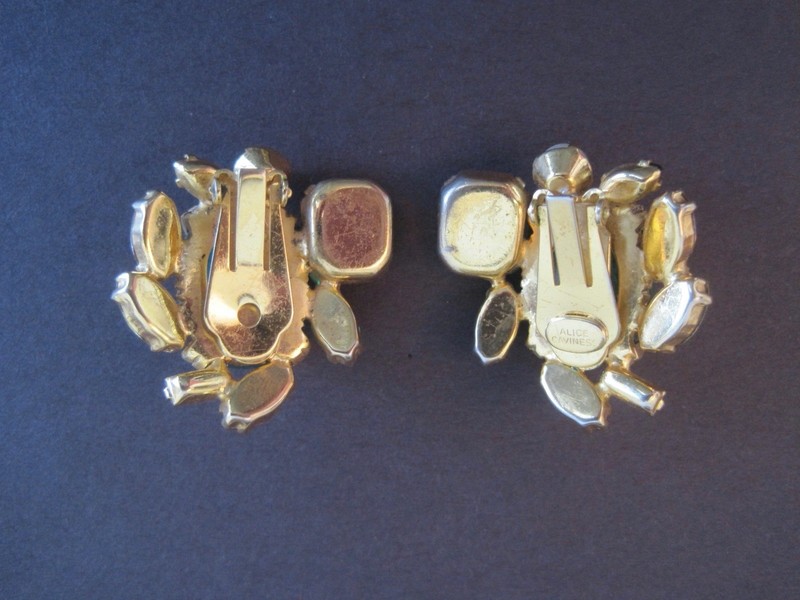 vintage signed ALICE CAVINESS GREEN BRACELET EARRINGS SET "flawed emerald" gallery