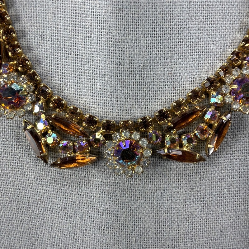 Juliana D&E Gold & Amber Brown Citrine AB Rhinestones Choker Necklace 17" gallery