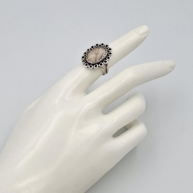 Vintage 925 Sterling Silver Oval Cabochon Rutilated Quartz Cocktail Ring sz 6.5 gallery