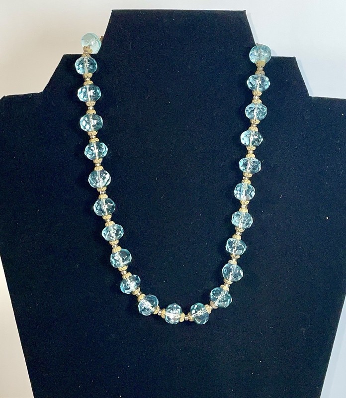 Blue Glass Bead Choker Necklace Faceted Round Cocktail Jewelry