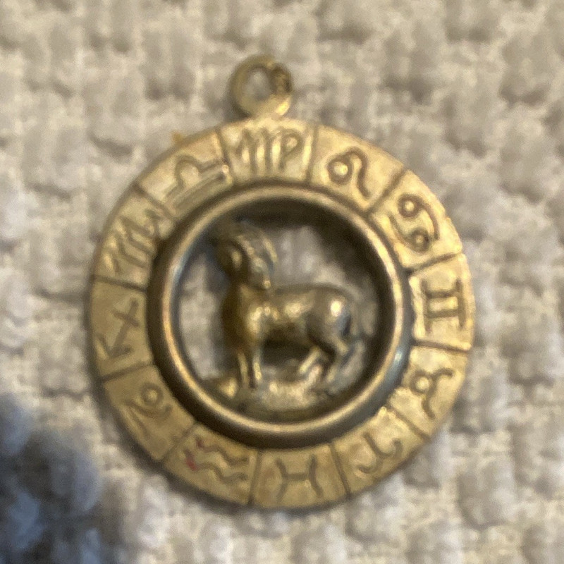 Gold Round Zodiac Aries Ram Charm Pendant, No Stone, Round Charm Locket Type
