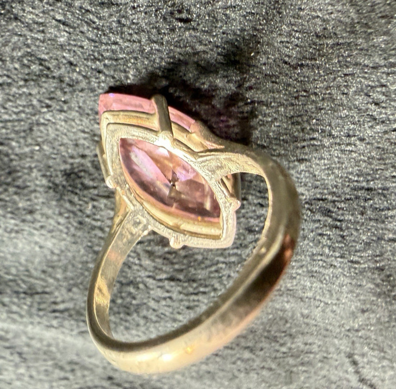 Vtg Sterling Silver Ring .925 Sz 7 Large Marquis Pink Stone Cocktail Statement gallery