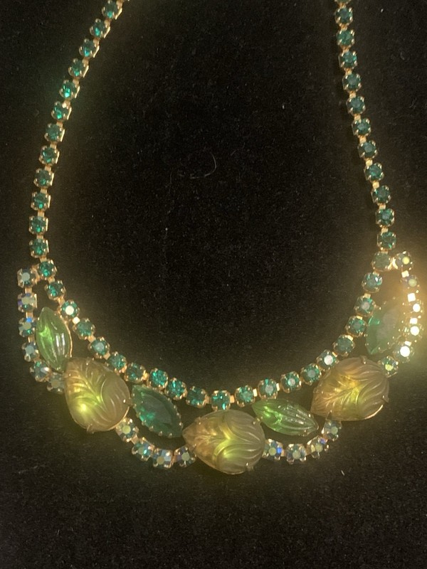 Vintage Green Fruit Salad Choker Necklace Hook Clasp Gold Prong Set Juliana? 15”