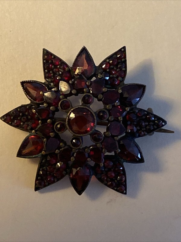 Bohemian Garnet Brooch Pin 140 Years Old Antique Beauty