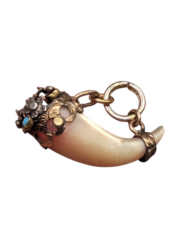 Antique Victorian Horn Cornucopia Shaped Mother Of Pearl MOP Vintage Fob Charm