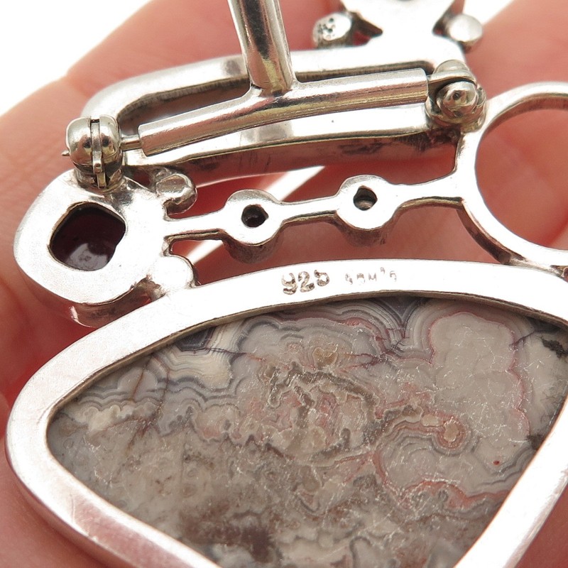 Som’s Sterling Vintage Real Agate Pearl Rhodonite Modernist Pin Brooch / Pendant gallery