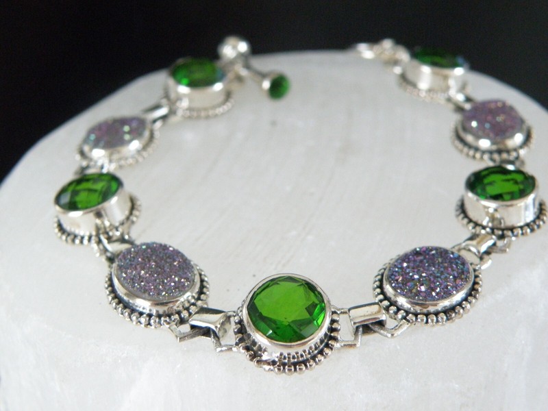 Vintage Sterling Silver 925 Crystal Quartz Station Gemstone Bracelet 7” - 8” gallery