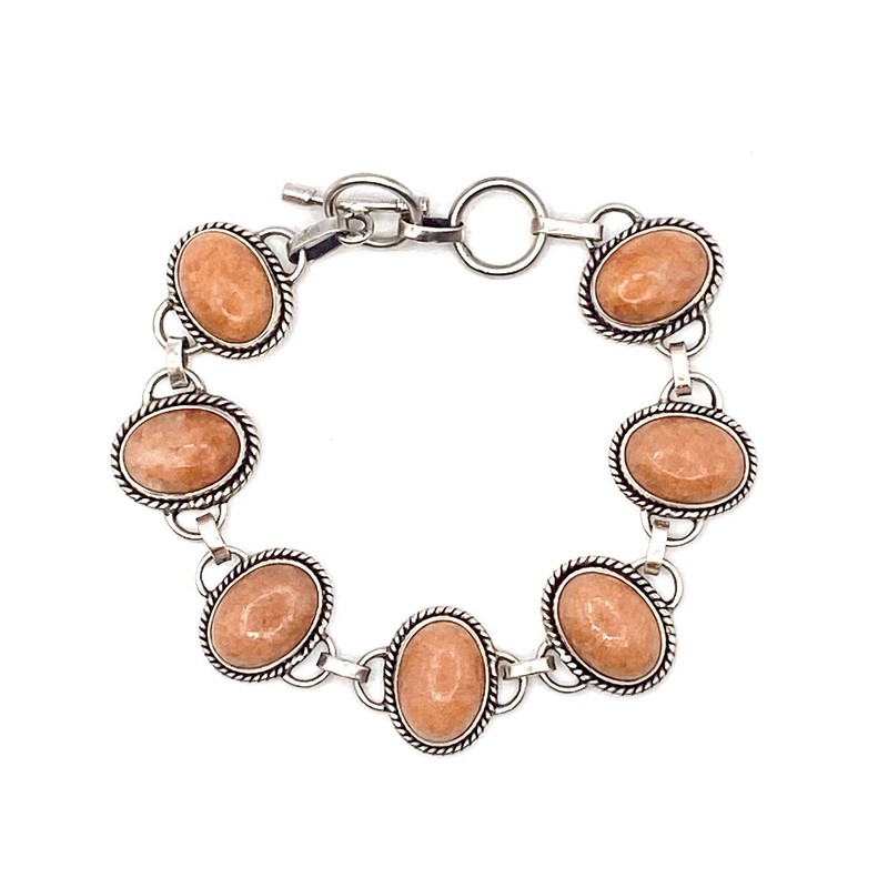 Vintage 925 Sterling Silver Gemstone Scarab Bracelet Toggle Cabochon Nude Pink gallery