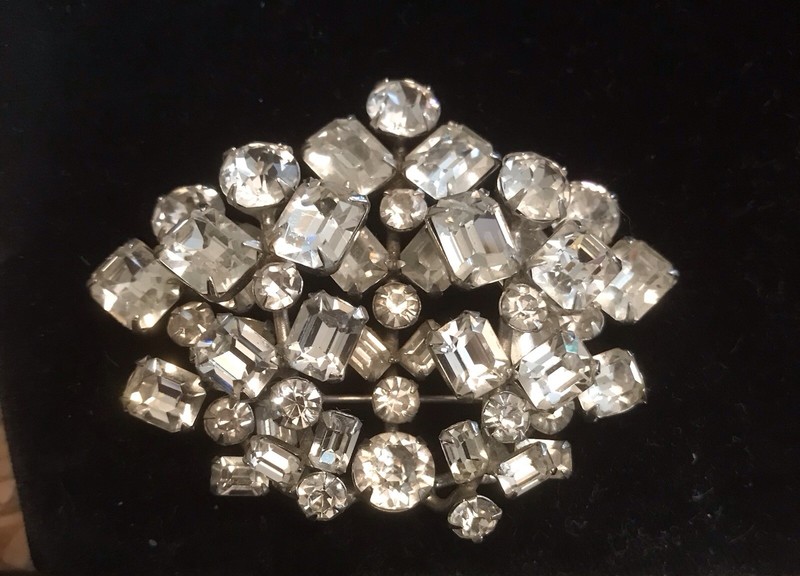 Weiss Pin Clear Stones Layered 2 1/4 Wide Signed
