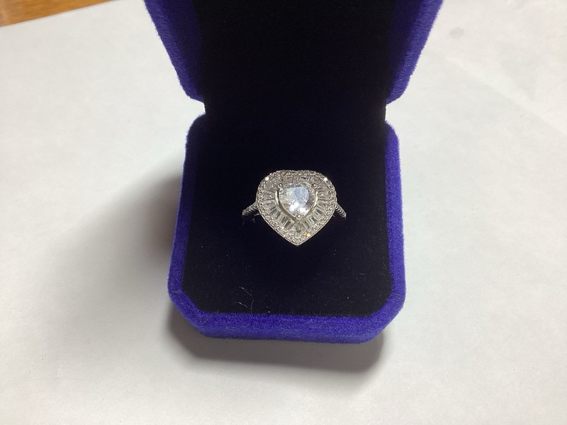 Elegant R 925 STERLING SILVER Halo Baguette HEART SHAPE RING 7 1/2 Free Ship gallery