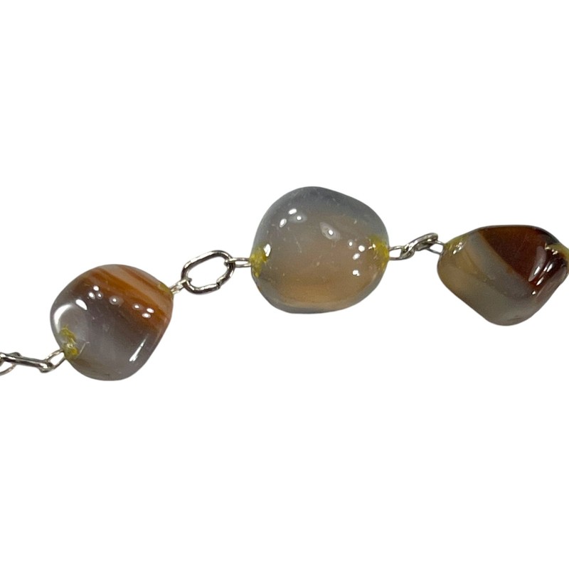 Polished Agate Necklace Continuous Strand Bead Link Vintage Natural Stone gallery