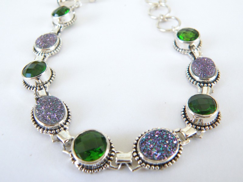 Vintage Sterling Silver 925 Crystal Quartz Station Gemstone Bracelet 7” - 8” gallery