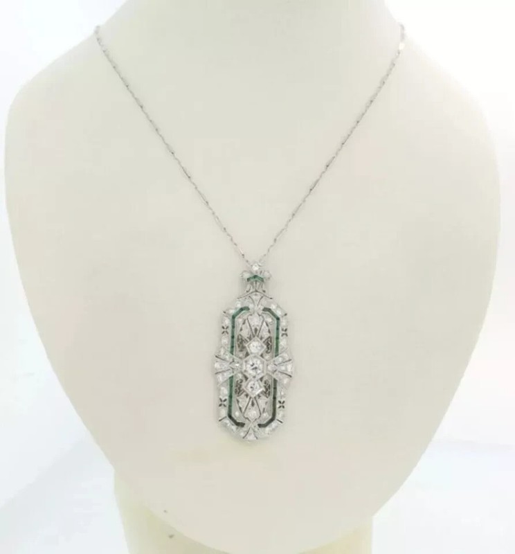 935 Argentium SIL Vintage Art Deco Style Lab Created Diamond & Emerald Wedding gallery