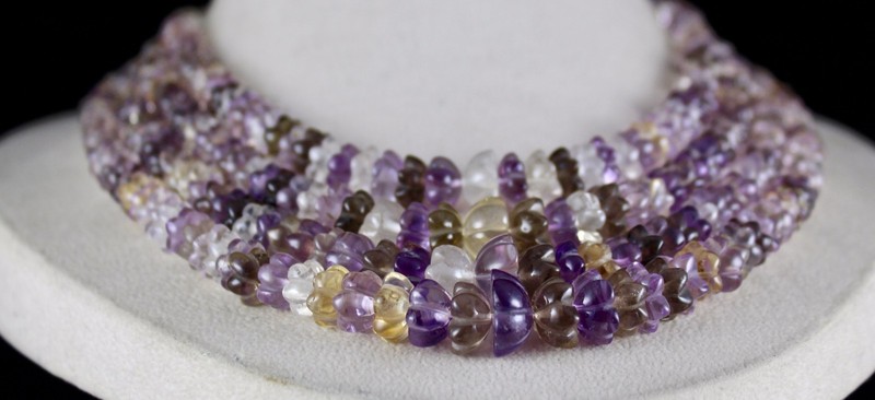 Natural Multi Color 918 Ct Semi Precious Gemstone Carved Necklace gallery