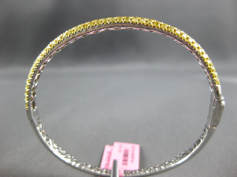 WIDE 3.25CT INTENSE FANCY YELLOW DIAMOND 18KT 2 TONE GOLD CUFF BANGLE BRACELET gallery