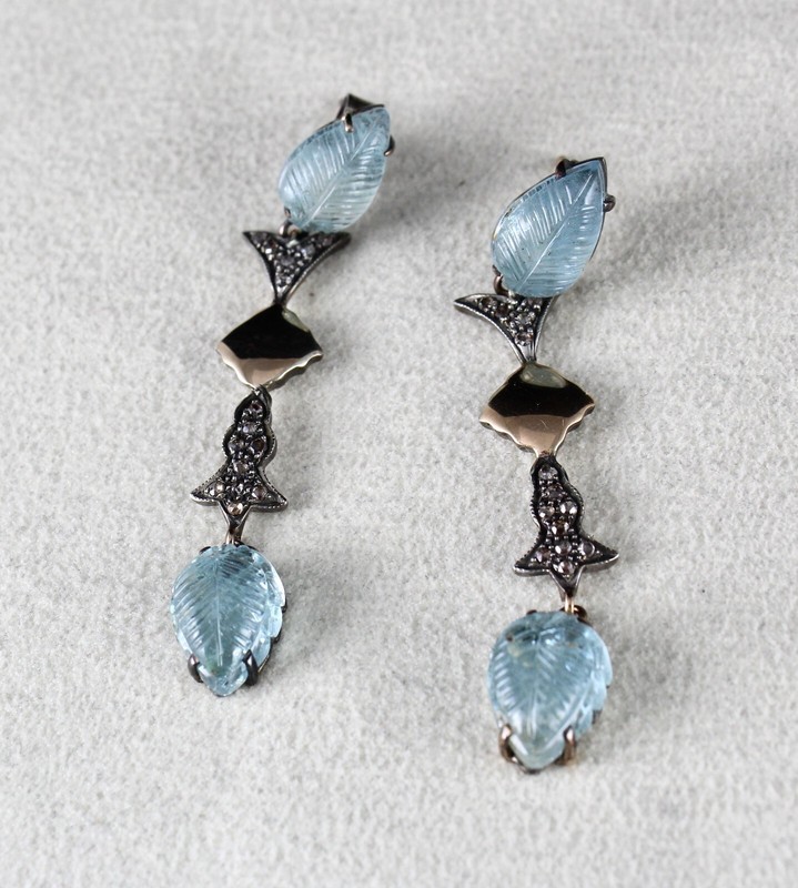 Certified Natural Blue Aquamarine 10ct Diamond Sterling Silver Victorian Earring gallery