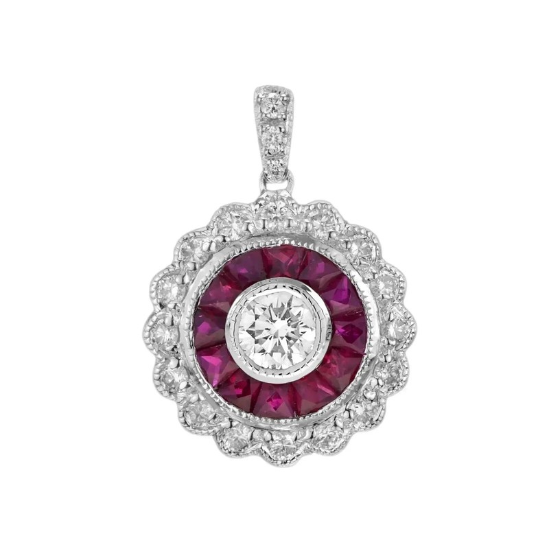 2Ct Art Deco Style Lab-Created Diamond & Ruby Anniversary 14k White Gold FN Ring
