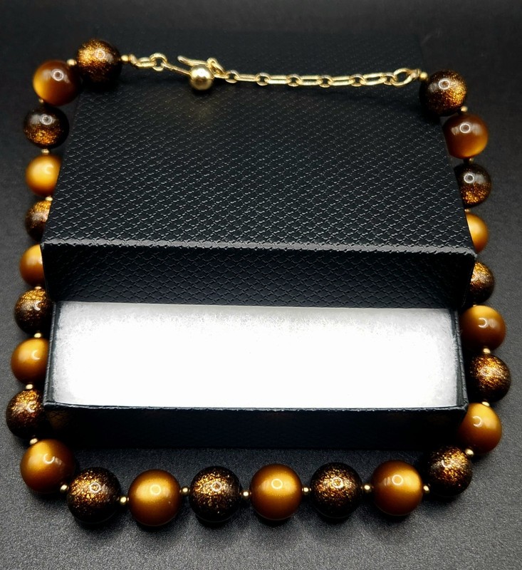 Vintage Trifari necklace Moonglow & Brown Confetti Lucite 1970-80's Collectible gallery