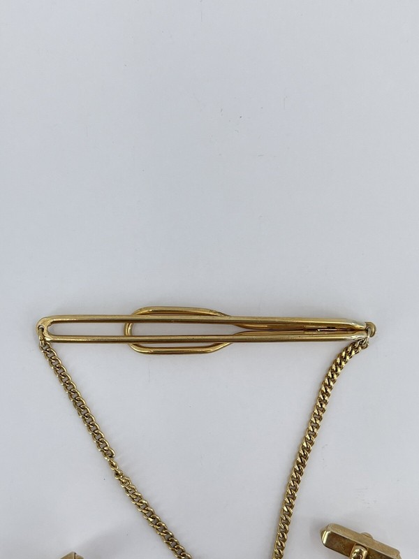 Swank cufflinks and tie clip set gold and silver tone knot bullet back gallery