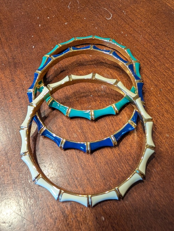 Stella & Dot Bangle Bracelets – Stack Bangle Set of 3 Navy Blue, Green & Ivory