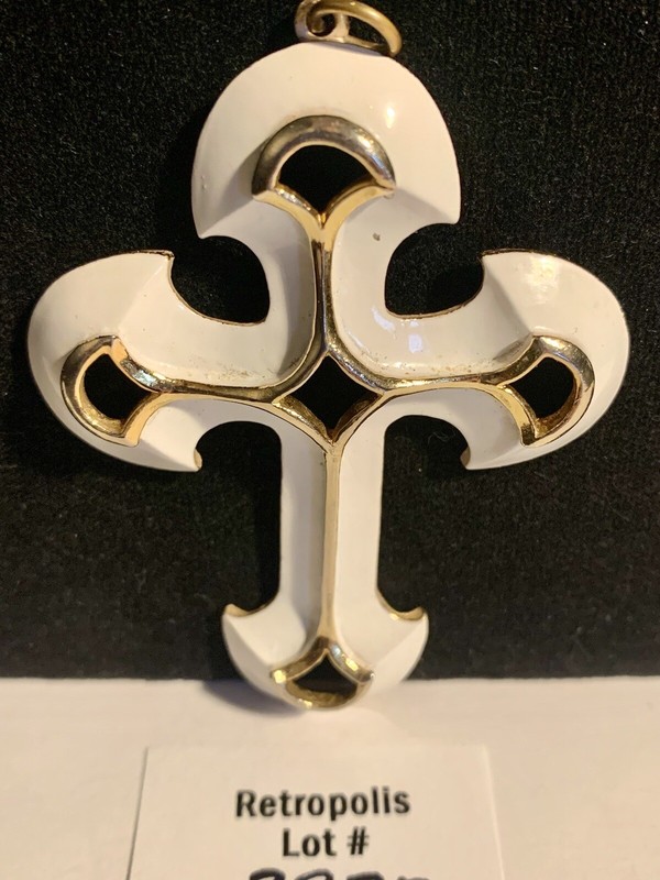 Chunky Cross White Enamel Gold Tone Pendant