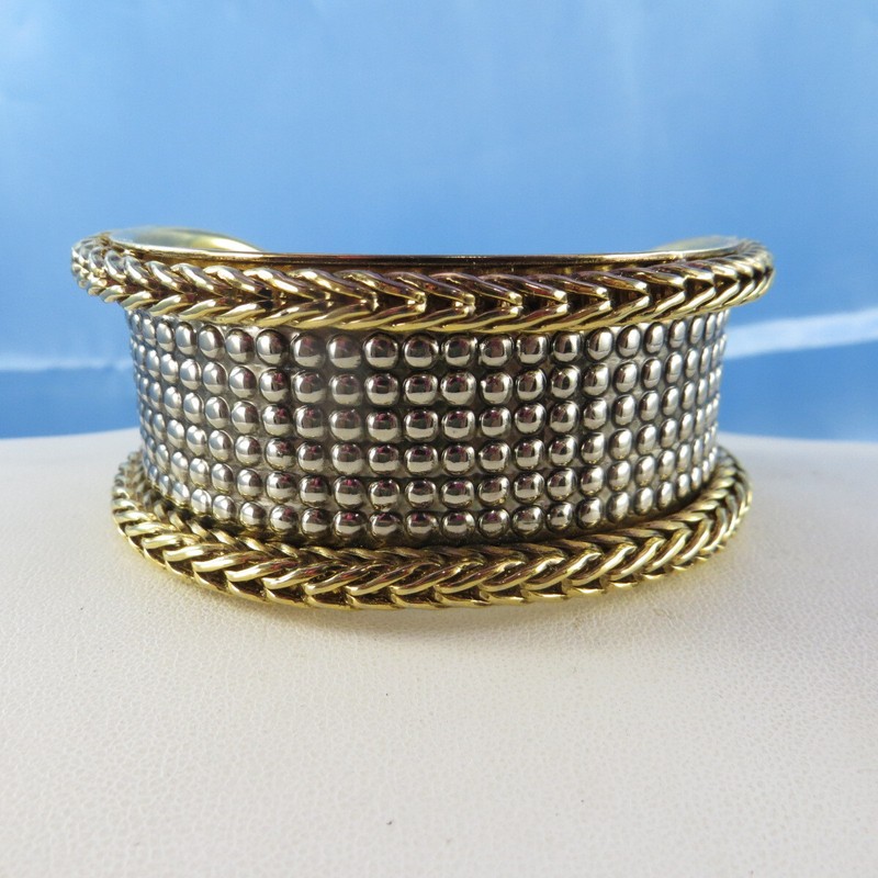 SUPER Nice Two Tone DESIGNER QUALITY Cuff Bracelet Gold & Silver Tones Braided