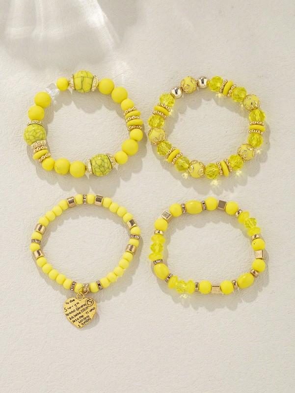 Yellow 4-Piece Bohemian Style Beaded Bracelet Set One Size gallery