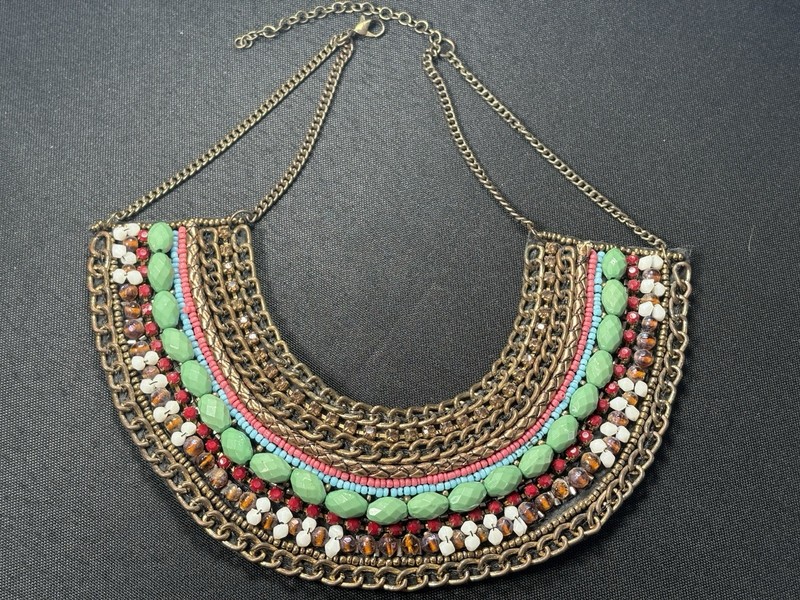 Wonderful Egyptian Cleopatra Collar Necklace Multicolor Beaded Variable Length