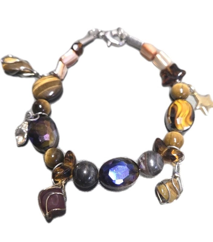 Vintage, Golden Tigers Eye & Aubergine Beaded Jewelry Set (1262) gallery